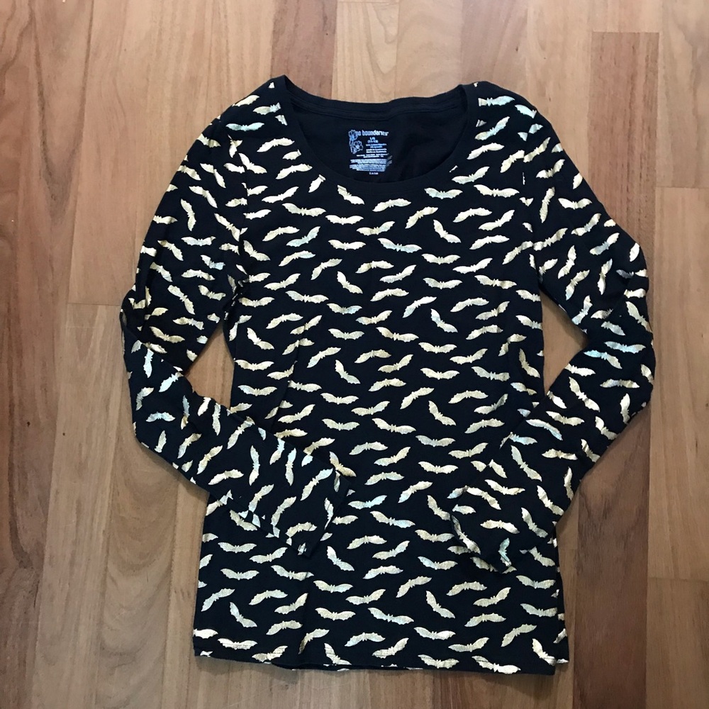 No Boundaries Black and Gold Bat Pattern Fabric Long Sleeve Shirt Size L (11-13)